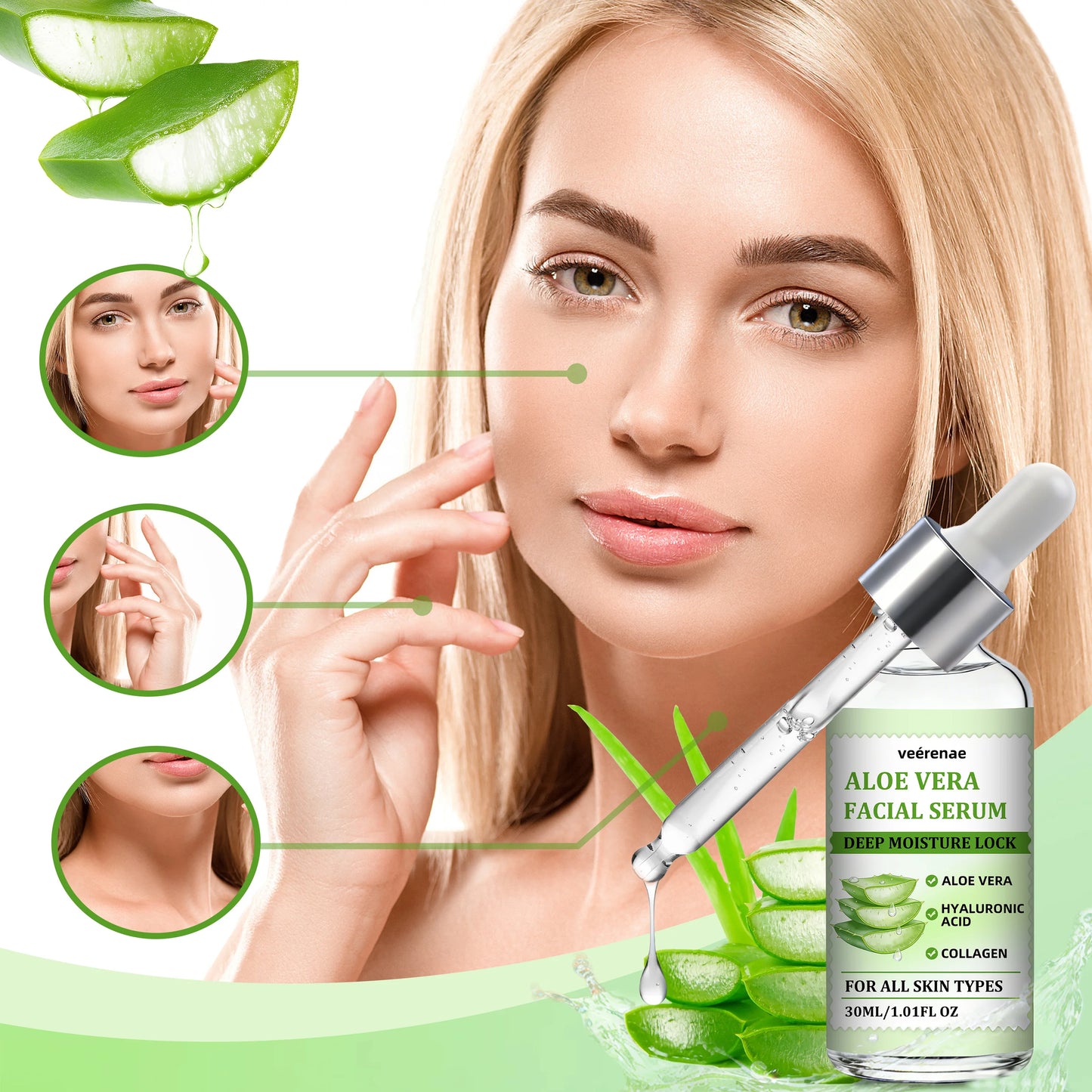 veérenae ALOE VERA FACIAL SERUM - Hydrating & Soothing, Oil‑Free, Quick‑Absorbing & Non‑Greasy, Perfect for Daily Skincare