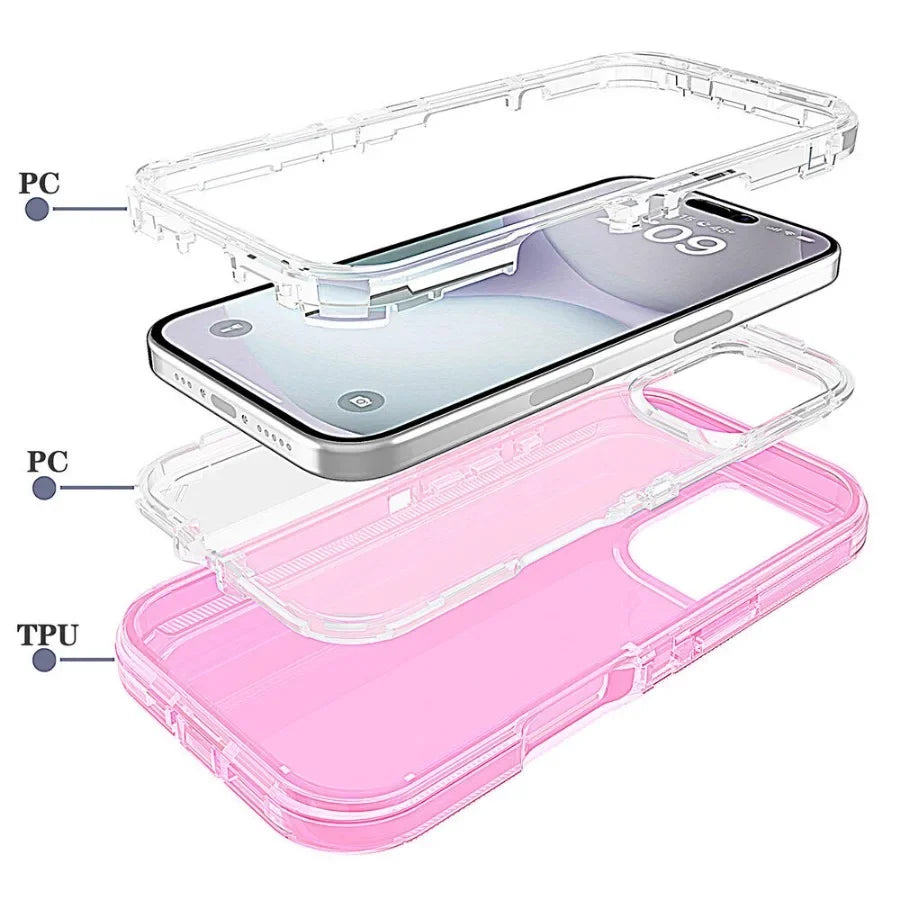 3 IN1 For iPhone 17 16E 15 14 16 PLUS 11 17 Pro MAX MINI 17 Air Phone Case Heavy Duty Hybrid Rugged Shockproof Armor Hard Cover