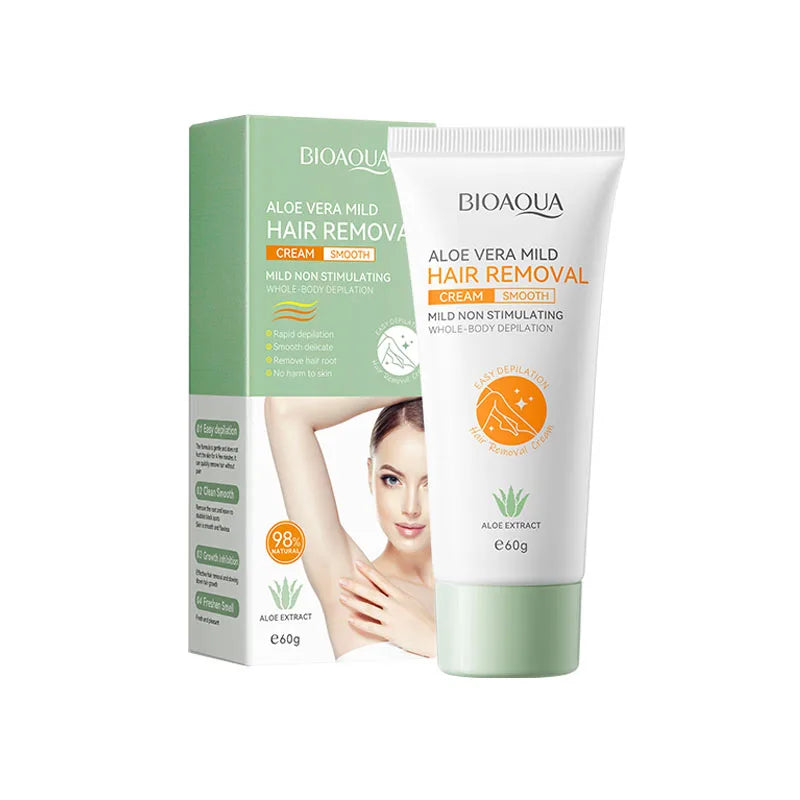 60g men/women aloe vera painless permanent hair removal cream, fast, thorough, gentle and smooth skin, hair removal care product