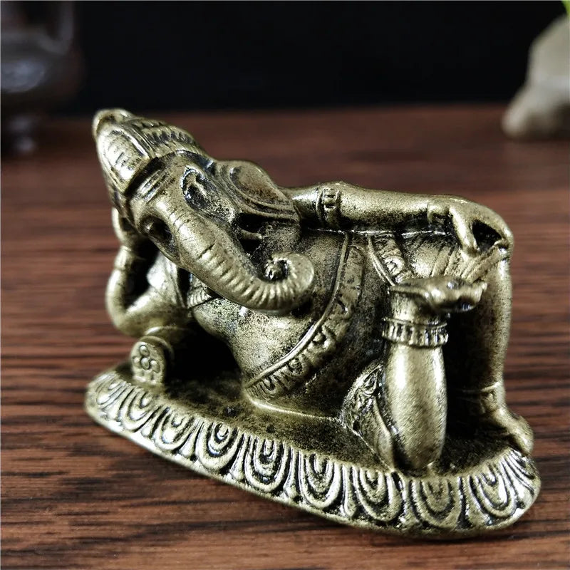 Golden Lying Ganesha Buddha Statue Elephant God Sculpture Ganesh Figurines Man-made Stone Home Garden Decoration Buddha Statues