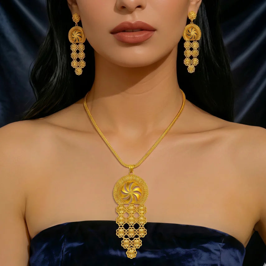 Indian Bridal Necklace Earrings Jewelry Set For Women African Dubai Nigeria Gold Plated Long Wedding Party Gift Jewellery