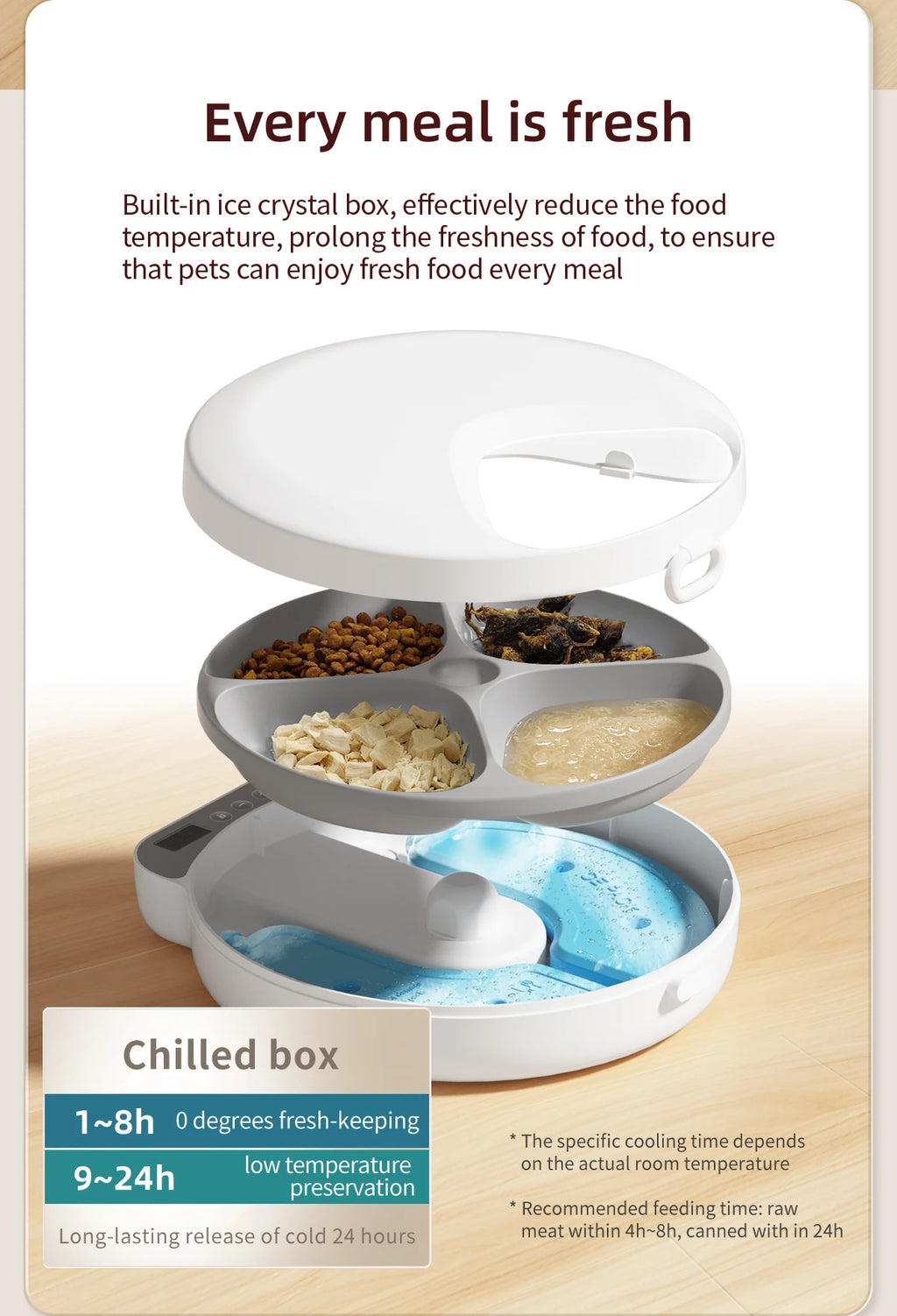 Automatic 4 Meal Pet Feeder with Large Capacity  Wet   Dry Food Fresh-Keeping Dispenser for Cats and Dogs