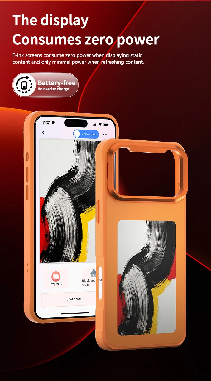 4.0" E-ink Display Phone Case for iPhone 17/17 Pro/17 Pro Max, Custom Selfie, Zero Power, Wireless Charging & NFC